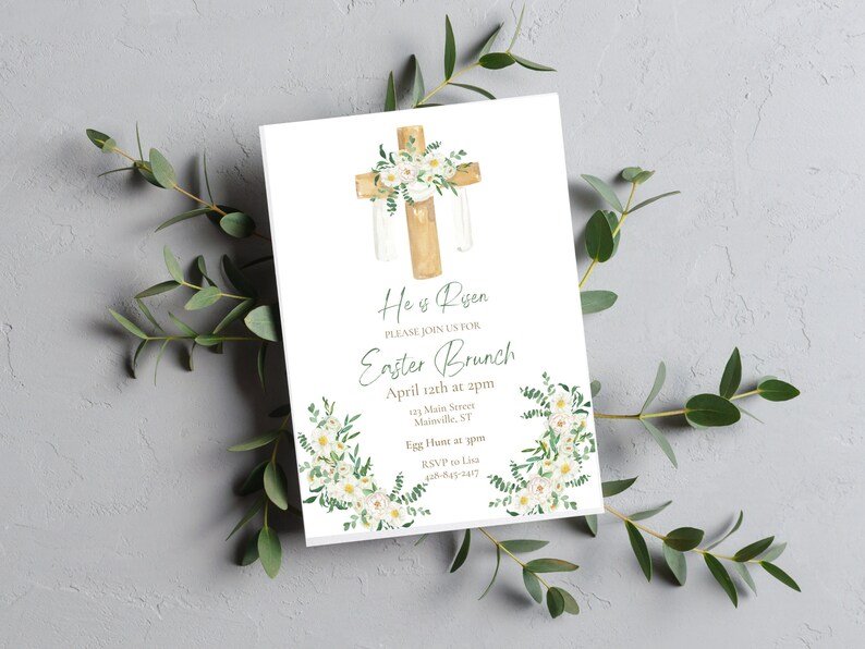 Easter Invitation, Printable Easter Invite Template, He is Risen, Easter Party Invitation