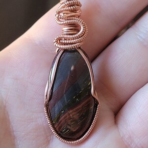 Copper Wire Wrapped Tiger Iron Pendant