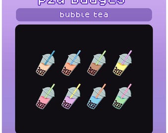 Bubble Tea Twitch Badges - Kawaii Boba Sub Emotes (PNG)