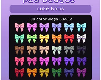 30 Schleifen Twitch Badges - Kawaii Lo-fi Pink Ribbon Icons (PNG)