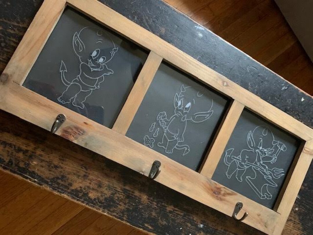 Etched Rack Vintage Red Hot Devil Hand-etched Glass Hat Rack one-of-a-kind - Etsy