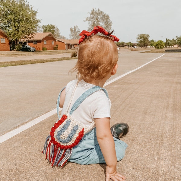 Fourth of July Toddler Bobble Shoulder Crossbody Bag Purse / 4th / Independence Day / Crochet Handmade Gift Accessory / Photography /America