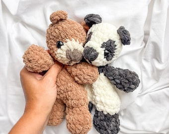 MADE TO ORDER Crochet Bear Snuggler / Lovey - Crochet Plush Toy - Handmade Present Gift - Baby Panda Bear Brown Bear Grizzly Bear Black Bear