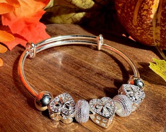 Sterling 925 Silber Manschette Einstellbar Damen Armband Herz Spindal Design W / Geschenk Box inklusive