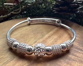 Sterling 925 Silber Manschette verstellbar Damen Armband mit runden Spiral-Charms perfekt für Weihnachten