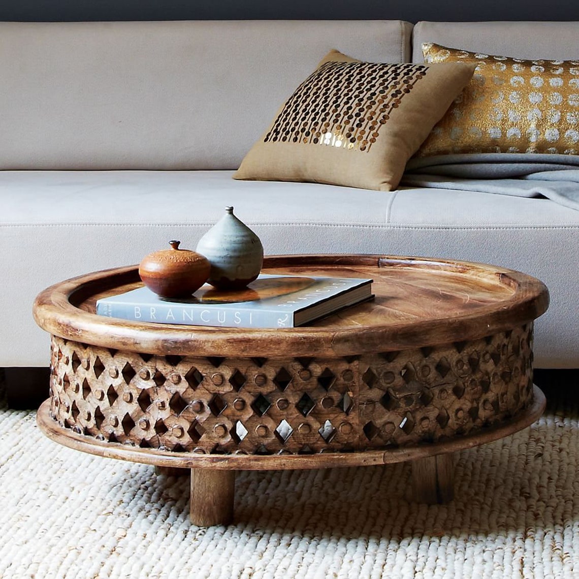 Wood Carved Coffee Table Wood Center Coffee Table Round Mango Wood Coffee Table - Etsy