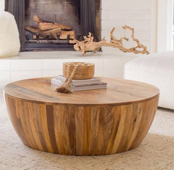 Solid Wood Drum Coffee Table Etsy