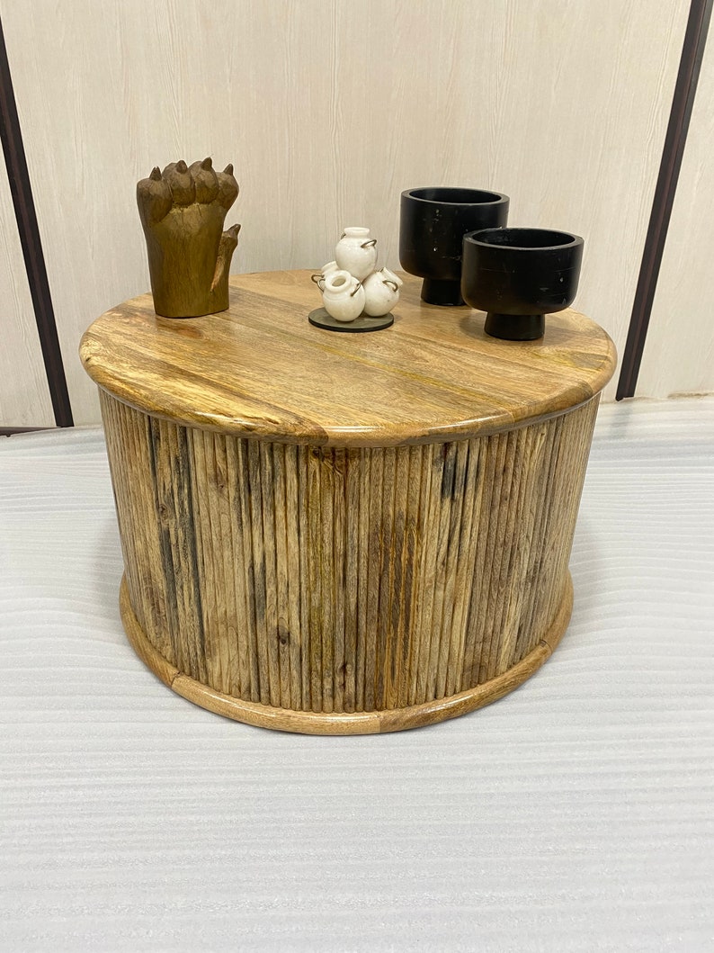 Wooden Fluted Carved Pattern Coffee Table Wooden Center Table Etsy