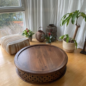 Wood carved coffee table wood center coffee table round mango wood coffee table