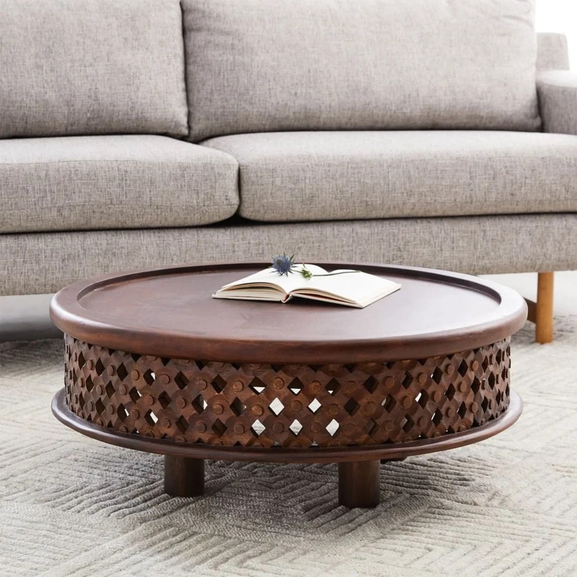 Wood Carved Coffee Table Wood Center Coffee Table Round Mango Wood