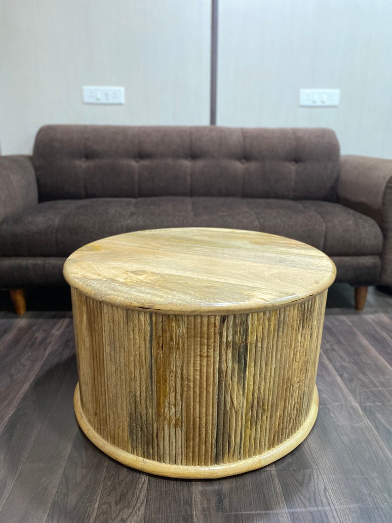 Wooden Fluted Carved Pattern Coffee Table Wooden Center Table Etsy