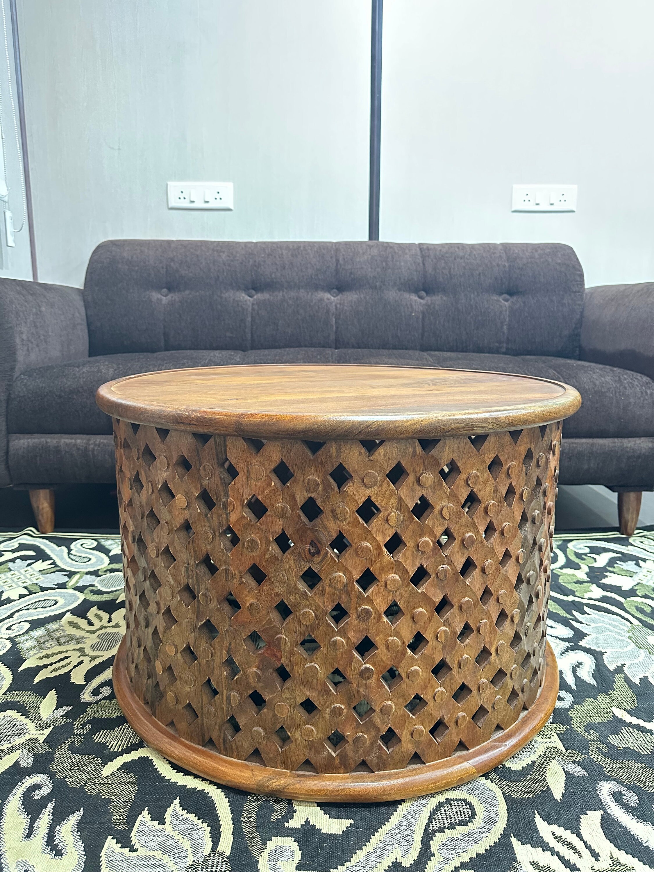 Wood Carved Coffee Table Wood Center Coffee Table Round Wood Etsy