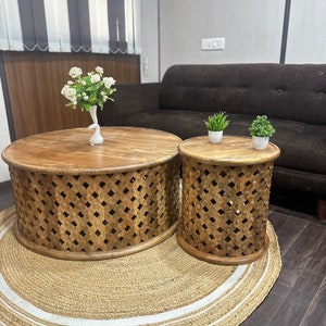 Wooden carved coffee table living room coffee table home decor home living