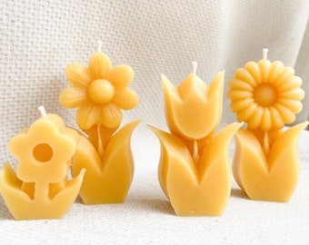 Flower Beeswax Candles, Set or Single option - 100% Pure Local Beeswax - Spring Candle - Easter- Mothers Day - Wedding Favor - Gift for Her
