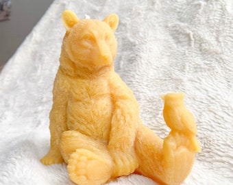 Large Beeswax Bear and Bird Candle - 100% Pure Locally Sourced Beeswax - 11oz - Spring Candle