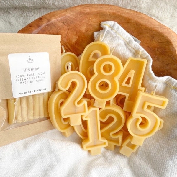 100% Pure Local Beeswax Number Birthday Candles - Handmade Birthday Gift - Countdown Candles