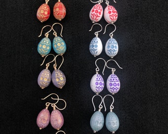 Czech Pressed Glass Easter Egg Earrings—12 colors! PLEASE READ