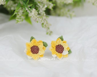 Crochet Sunflower Earrings, necklace, bracelet, brooch.