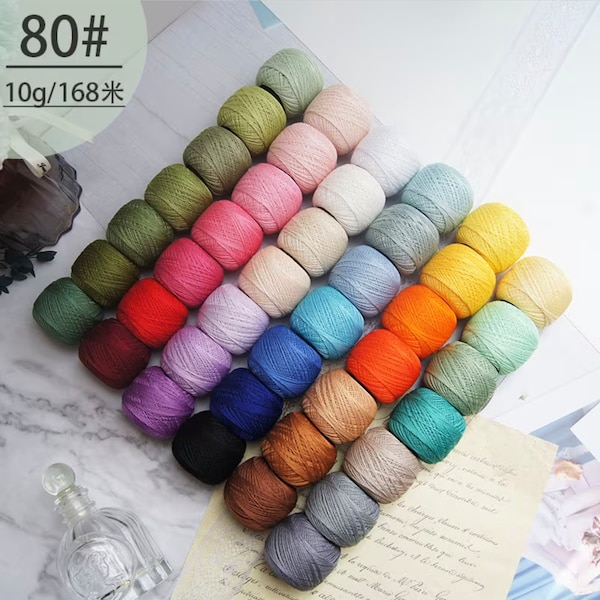 MKC size 80 Cotton Crochet, Tatting, Knitting Thread Lace Balls, Fine, 10g(0.35oz), 183ft(168m) Pink/Red/Yellow/Purple/Brown