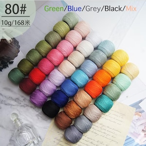MKC size 80 Cotton Crochet, Tatting, Knitting Thread Lace Balls, Fine, 10g(0.35oz), 183ft(168m) Green/Blue/Grey/Mix Colors (DMC 80 like)