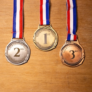 Custom Medal Personalized Bronze Silver Gold Medal Engraved Medal No Minimum First Second Third Place Awards Trophy Three Pack 3 Pack