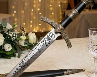 Personalized Wedding Dagger, Custom Engraved Celtic Ceremonial Dagger with Sheath, Anniversary Gift for Couples, Names & Date