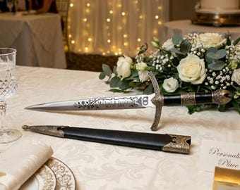 Personalized Wedding Dagger, Custom Engraved Celtic Ceremonial Dagger with Sheath, Anniversary Gift for Couples, Names & Date