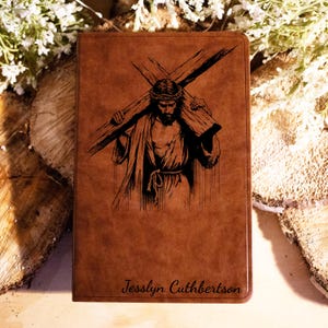 Personalize Family Bible Family Name Leather ESV Gift Wedding Anniversary Gift Personalized Gift Custom Graduation Gift Christ Carries Cross