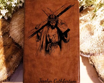 Personalize Family Bible Family Name Leather ESV Gift Wedding Anniversary Gift Personalized Gift Custom Graduation Gift Christ Carries Cross