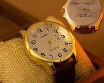 Custom Personalized Engraved Gold Men's Wrist Watch Groomsmen Gift For Him Husband Retirement Watch Wedding Anniversary Father's Day Gift