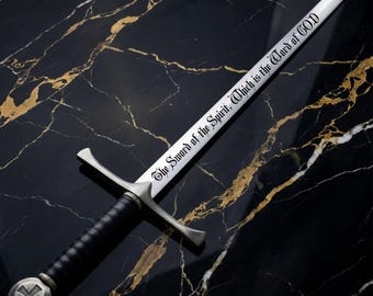 Christian Sword, Medieval Sword, Laser Engraved Medieval Sword, Gift for Him, Gift for Husband, Gift for Boyfriend, Sword of the Spirit