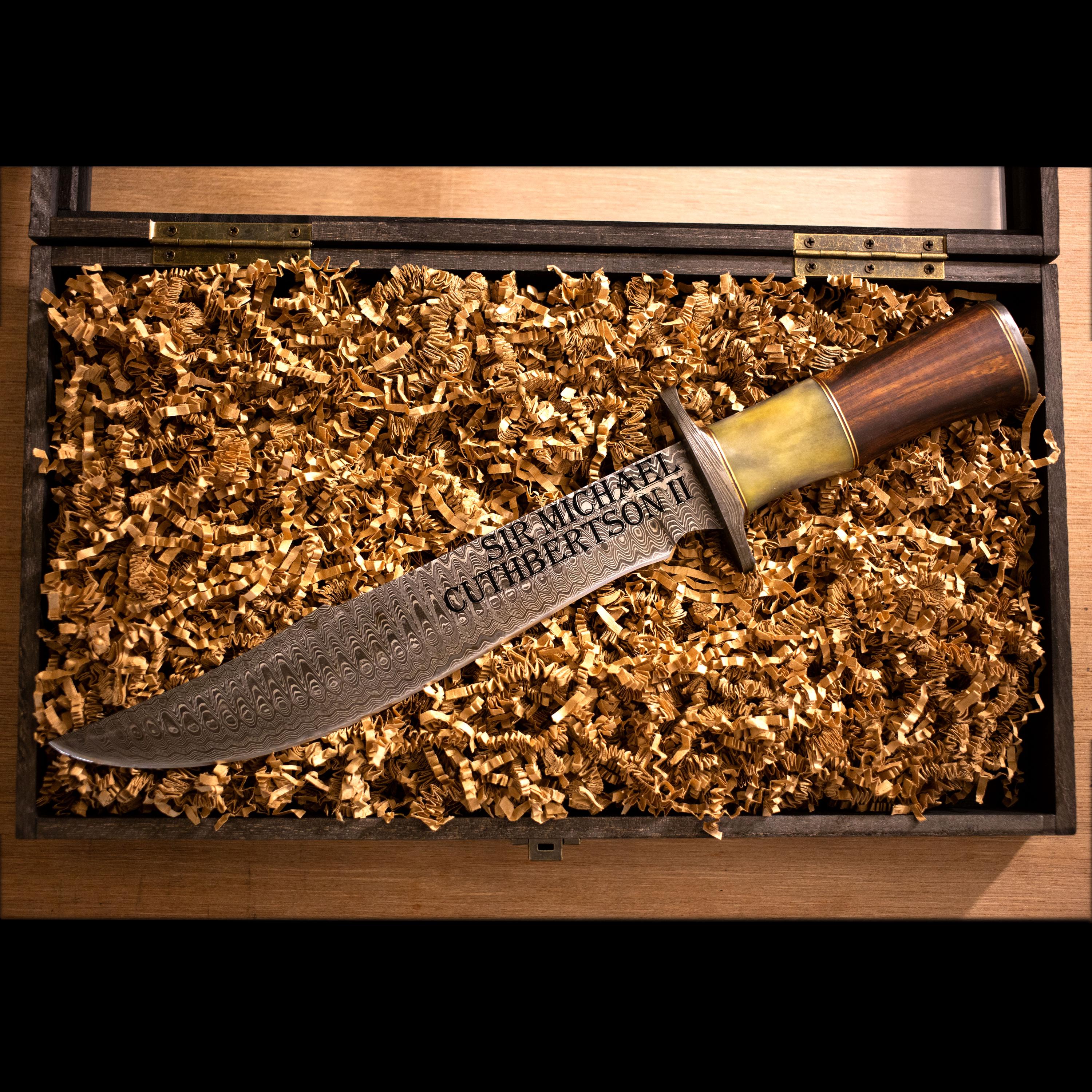 Hunting Knife Handmade Engraved Damascus with Bone Wood Handle Gift for Father Wedding Bowie Knife Birthday Anniversary Gift Camping Knife