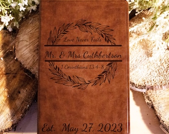 Personalize Family Bible Family Name Leather ESV Gift Wedding Anniversary Gift Personalized Gift Custom Graduation Gift Love Never Fails