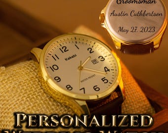 Personalized Groomsman Watch Custom Engraved Wedding Gift for Men Groomsmen Proposal Gift Box Set Best Man Gift with Wood Box & Bag
