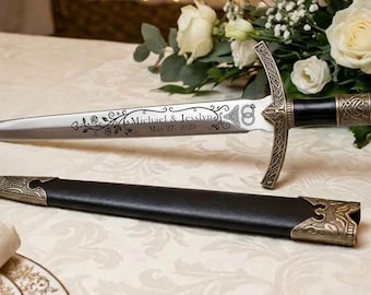 Personalized Wedding Dagger, Custom Engraved Celtic Ceremonial Dagger with Sheath, Anniversary Gift for Couples, Names & Date
