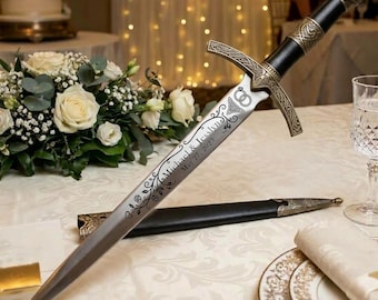 Personalized Wedding Dagger, Custom Engraved Celtic Ceremonial Dagger with Sheath, Anniversary Gift for Couples, Names & Date