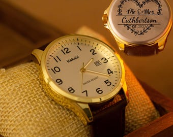 Custom Personalized Engraved Valentines Day Gift Gold Men's Wrist Watch Groomsmen Gift For Him Husband Retirement Watch Wedding Anniversary