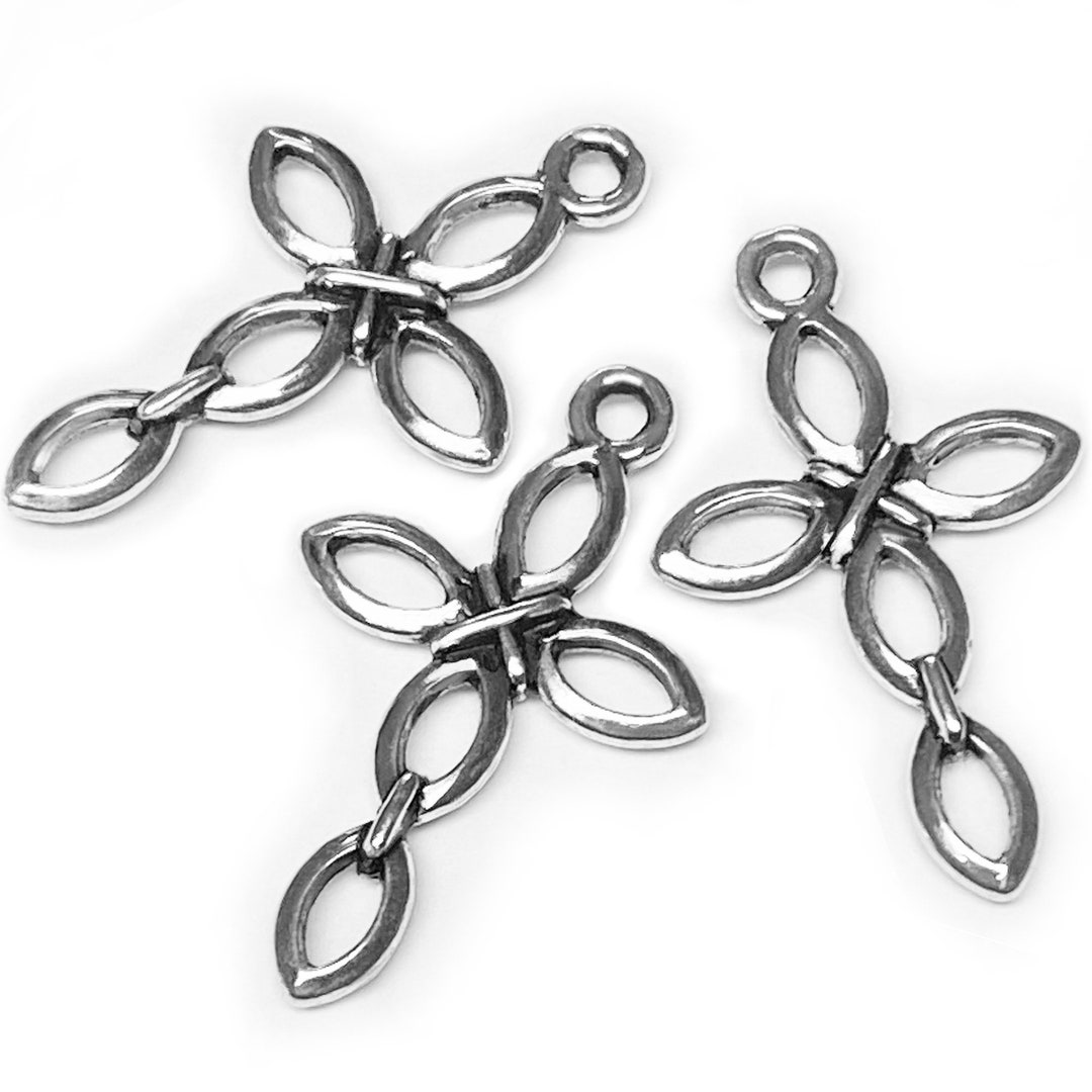 Silver Small Crosses Mini Cross Charms Cross Beads for Bracelets Craft