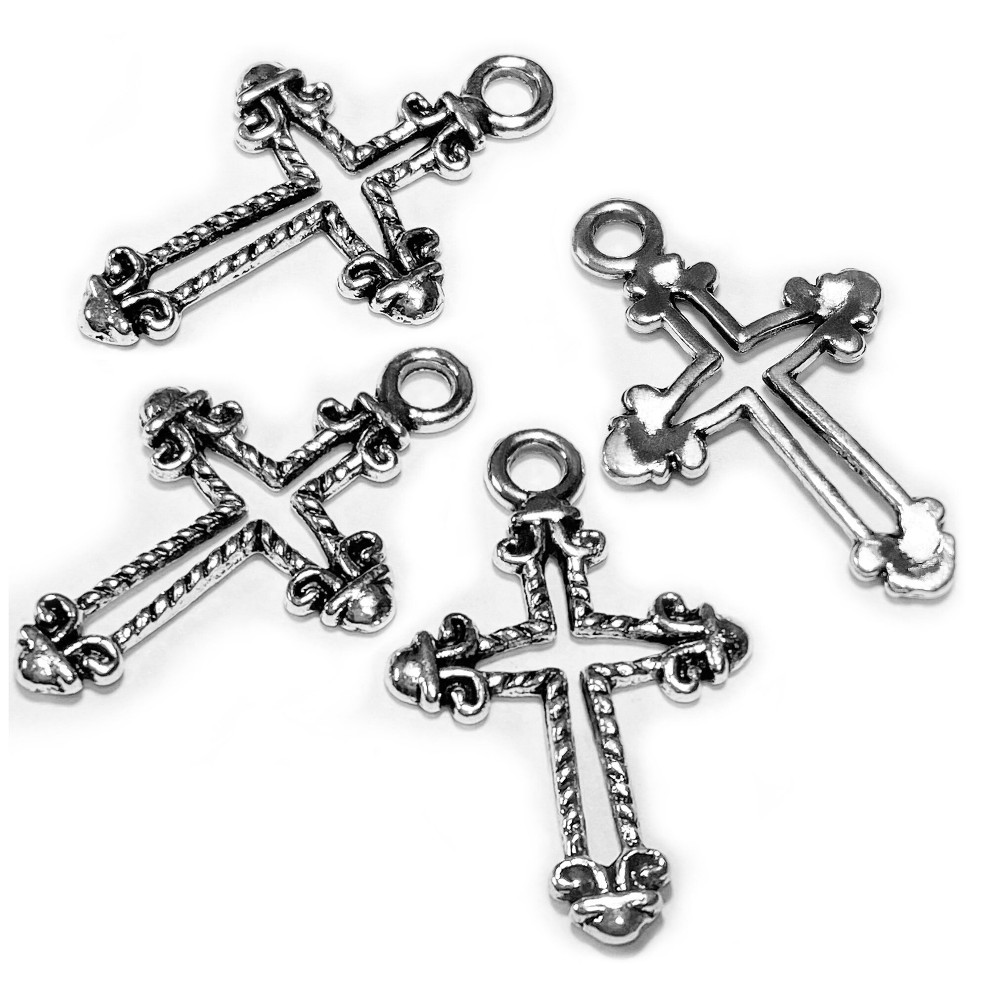 Silver Small Crosses Mini Cross Charms Beads Cross Pendants 