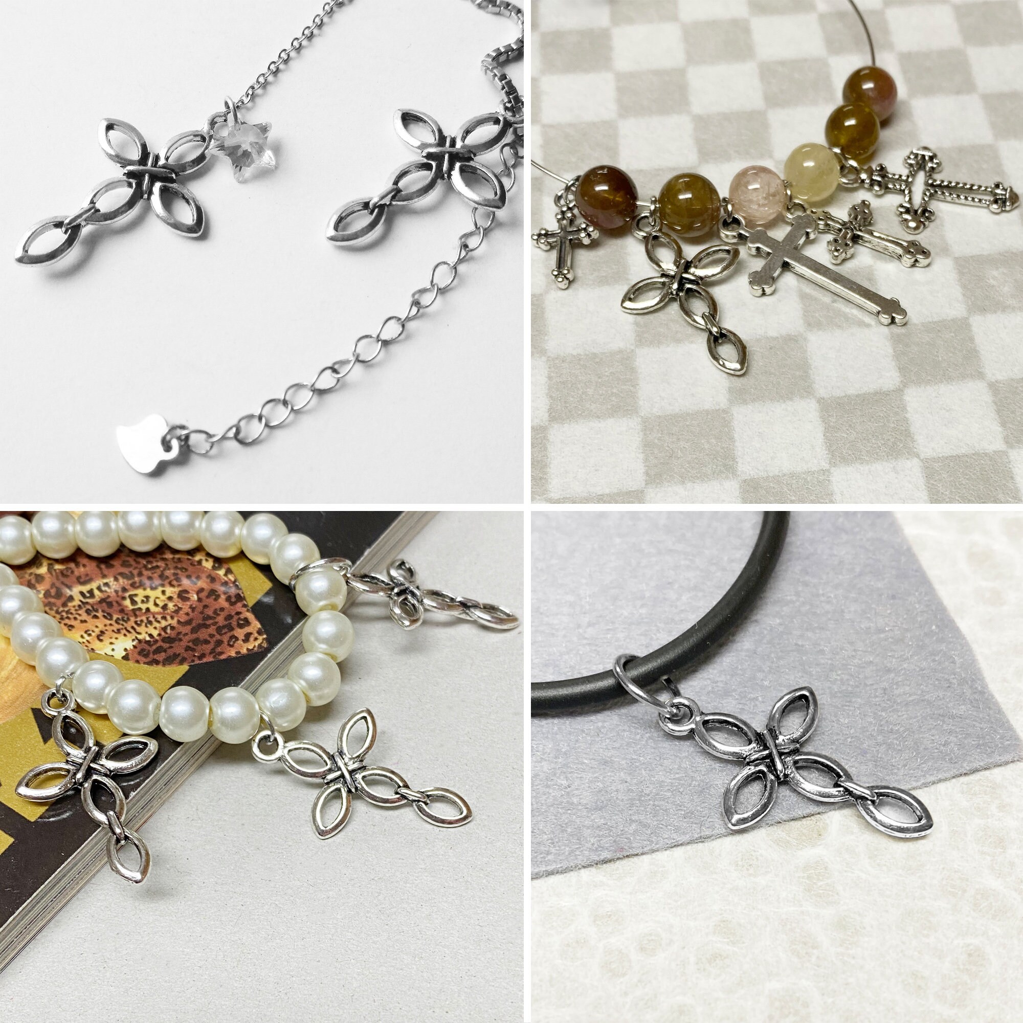 Silver Small Crosses Mini Cross Charms Cross Beads for Bracelets Craft