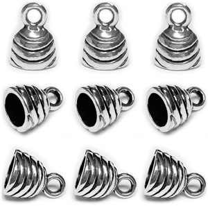 Round Silver Cord End Cap for Jewelry Making, Kumihimo End Caps Finding Kit for Leather Tassels End Cap DIY Craft for Bracelet Making 50 PCs