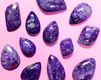 Side Drilled Cabochon Teardrop Shape Stone Pendant - Genuine Natural Purple Charoite