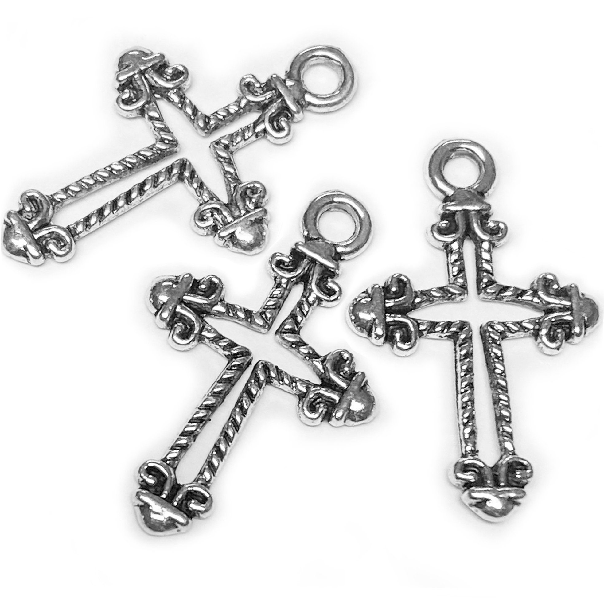 Silver Small Crosses Mini Cross Charms Beads Cross Pendants 