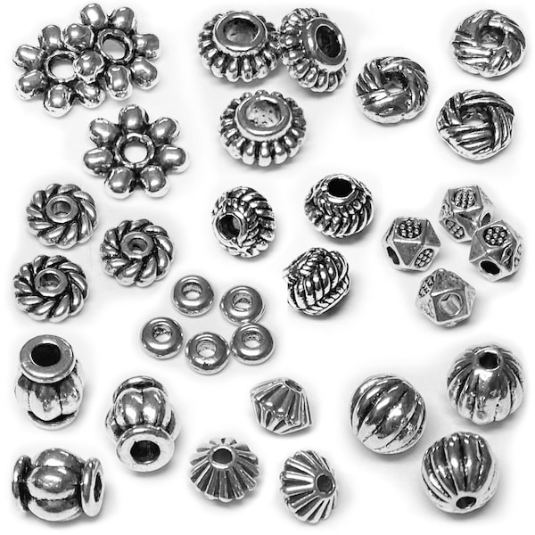 Heather's cf Antique Silver Bronze Spacer Beads Jewelry Findings Kit Beading Assortment DIY Accessories for Bracelet Necklace Making 500pcs