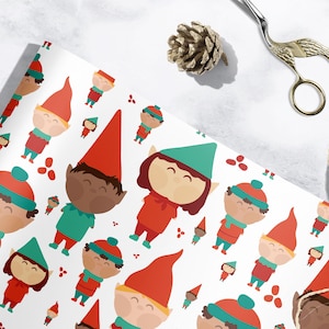 Black/Brown/Light Elf Luxury Christmas Wrapping Paper - Inclusive Gift Wrap Sheets - Large Elves