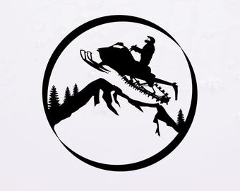 Snowmobile Jump SVG Cut File for Cricut and Silhouette, Mountain Adventure Clipart, Winter Sports Rider Silhouette Design
