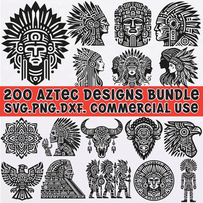 Aztec Tribal Designs Bundle: 200 SVG PNG DXF Files - Etsy