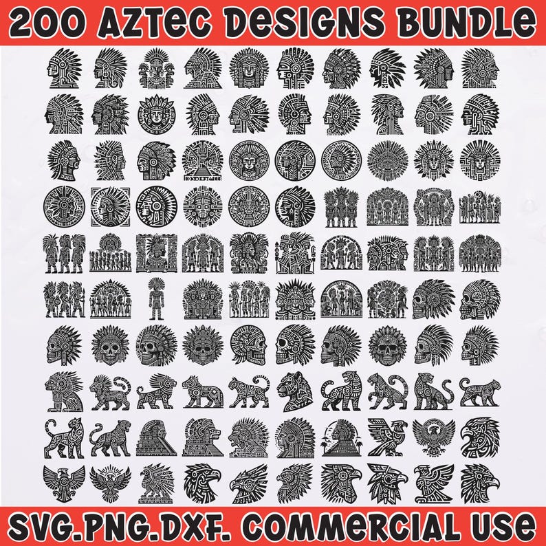 Aztec Indesign Aztec Tribal Designs Bundle: 200 SVG PNG DXF Files - Etsy