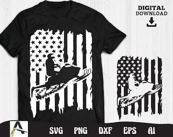 Snowmobile US Flag SVG: Cricut & Silhouette Cut File (Digital Download)