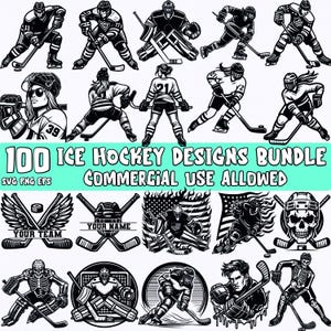 Ice Hockey SVG Bundle, Ice Hockey Clipart Pack, Hockey Silhouette Designs, Hockey Player Vector, Commercial Use Allowed, Svg Png Eps Files